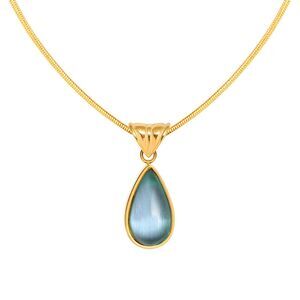 18K Gold Plated Women's Faux Blue Gem Teardrop Necklace Waterproof Elegant